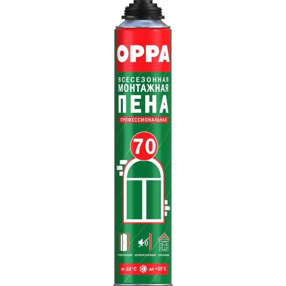 Монтажная пена профессиональная всесезонная OPPA для пистолета, выход 70 л, полиуретановая, 875 мл PROF70 OPPAPROF70