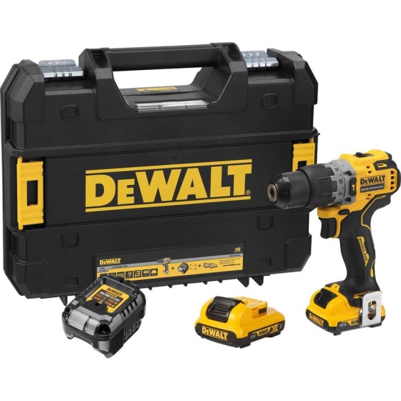 Ударная дрель-шуруповерт Dewalt DCD706D2, 12 В, 1500 об/мин, 25500 уд/мин, с 2 АКБ 2 Ач и ЗУ, в кейсе TSTAK DCD706D2-QW