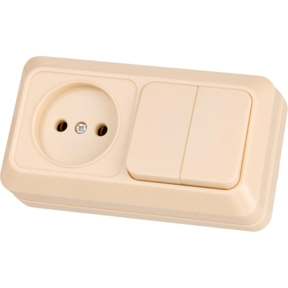 Комбинированный блок TDM ELECTRIC выкл. 2-кл. 10А + розетка 2П 10А 250В БКВР IP20 слоновая кость "Ладога" SQ1801-0206
