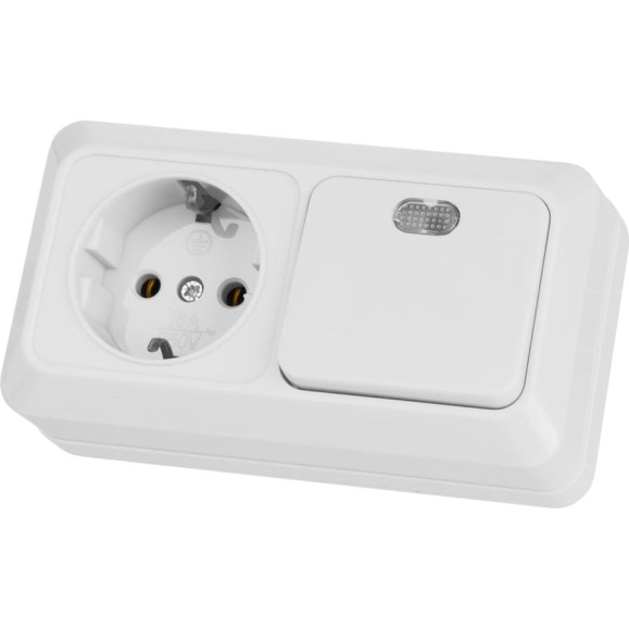 Комбинированный блок TDM ELECTRIC 1-клавишный выключатель с/п 10А + розетка 2П+З 16А 250В БКВР IP20 белый "Ладога" SQ1801-0103
