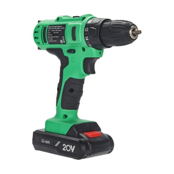 Аккумуляторная дрель-шуруповерт Zitrek Green 20-Li Plus, 20В, 2x2.0 Ач 083-1115 Аккумуляторная дрель-шуруповерт Zitrek Green 20-Li Plus, 20В, 2x2.0 Ач 083-1115