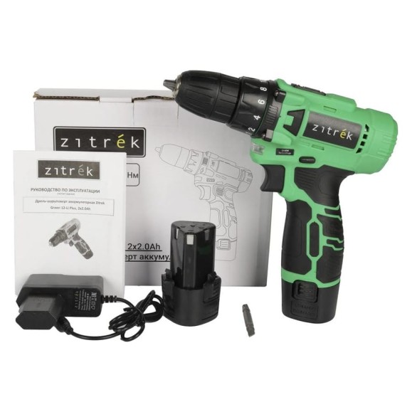 Дрель-шуруповерт аккумуляторная Zitrek Green 12-Li Plus, 12В, 2x2.0Ач 083-1114 Дрель-шуруповерт аккумуляторная Zitrek Green 12-Li Plus, 12В, 2x2.0Ач 083-1114