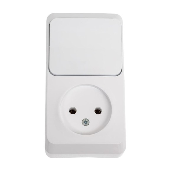 Блок 1-местная розетка + 1-клавишный выключатель Systeme Electric открытой проводки Этюд без заземления белый BPA16-204B Блок 1-местная розетка + 1-клавишный выключатель Systeme Electric открытой проводки Этюд без заземления белый BPA16-204B