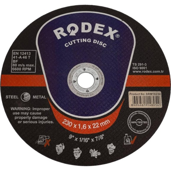 Отрезной круг по металлу RODEX 230x1.6x22 мм SRM16230