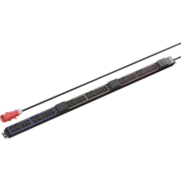 Панель распределения ONTEK PDU Basic  вертикальная 32A/3ф, с мини-выключателем 16А 6шт, выход - C13 x 21 шт. / C19 x 12 шт., кабель 3 м IEC60309 OBPA6