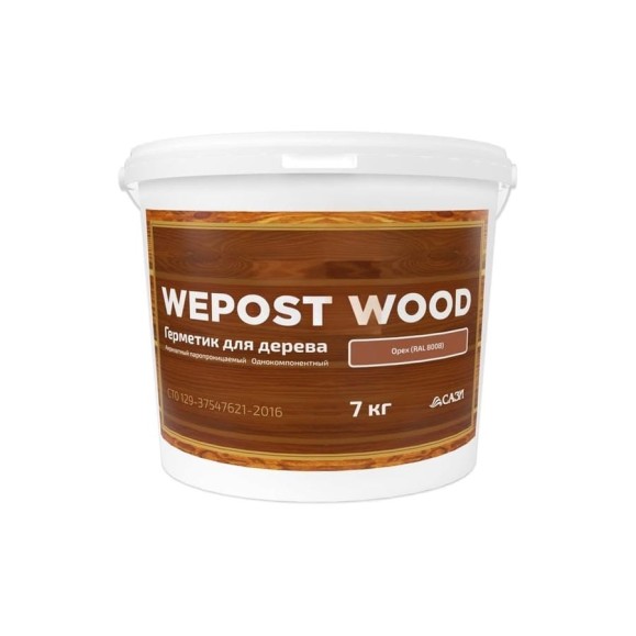 Герметик для деревянного домостроения Wepost Wood ведро, 7 кг, орех, RAL 8008, СТО 129-37547621-2016 RM000004300 Герметик для деревянного домостроения Wepost Wood ведро, 7 кг, орех, RAL 8008, СТО 129-37547621-2016 RM000004300