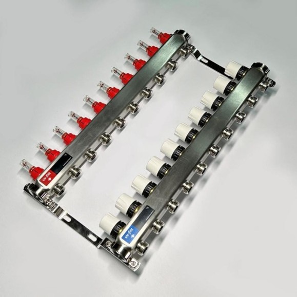 Коллекторная группа Uni-Fitt 1x10 вых 3/4 с расходомерами и термостатическими вентилями без конц, нерж. сталь 450W4310 Коллекторная группа Uni-Fitt 1x10 вых 3/4 с расходомерами и термостатическими вентилями без конц, нерж. сталь 450W4310