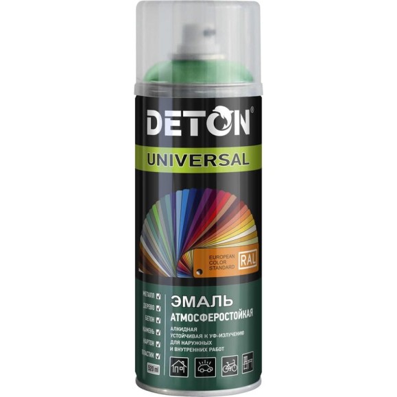 Аэрозольная эмаль Deton универсальная Зеленая RAL 6032 UNIVERSAL 520 мл 126904 DTN-A46793