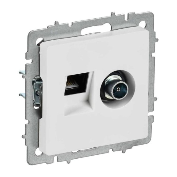 Розетка двойная IEK BRITE TV+RJ45, категория 5E, арктический белый РТВ/РК12-БрАБ BR-AK20-1-K91 Розетка двойная IEK BRITE TV+RJ45, категория 5E, арктический белый РТВ/РК12-БрАБ BR-AK20-1-K91