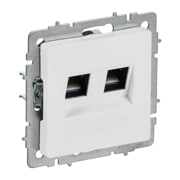 Розетка компьютерная двойная IEK BRITE RJ45, категория 5E, арктический белый РК10-2-БрАБ BR-K20-1-K91 Розетка компьютерная двойная IEK BRITE RJ45, категория 5E, арктический белый РК10-2-БрАБ BR-K20-1-K91