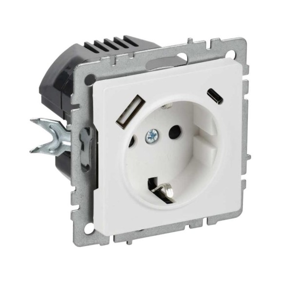 Розетка IEK BRITE с заземлением и шторками, 16А, с USB A+C, 18Вт, арктический белый РЮш11-1-БрАБ BR-R14-16-U22-018-K91