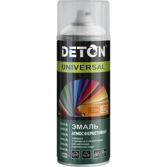 Эмаль алкидная атмосферостойкая Deton UNIVERSAL белый глянцевый, RAL 9003, аэрозоль 650 мл DTN-A07579 Эмаль алкидная атмосферостойкая Deton UNIVERSAL белый глянцевый, RAL 9003, аэрозоль 650 мл DTN-A07579