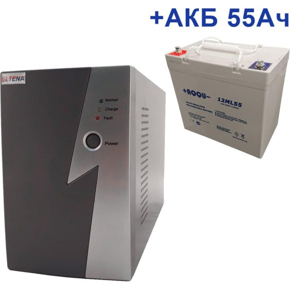 Комплект ИБП ELTENA Intelligent 500LT2 (300Вт) + АКБ AQQU 12ML55 (12В, 55Ач) I500LT2/12ML55