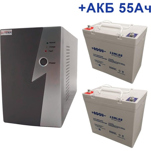 Комплект ИБП ELTENA Intelligent 1000LT2 (700Вт) + 2шт. АКБ AQQU 12ML55 (12В, 55Ач) I1000LT2/12ML55