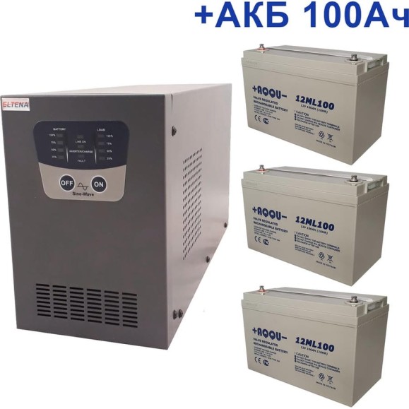 Комплект ИБП ELTENA Intelligent 1500LT2 (1050Вт) + 3шт. АКБ AQQU 12ML100 (12В, 100Ач) I1500LT2/12ML100