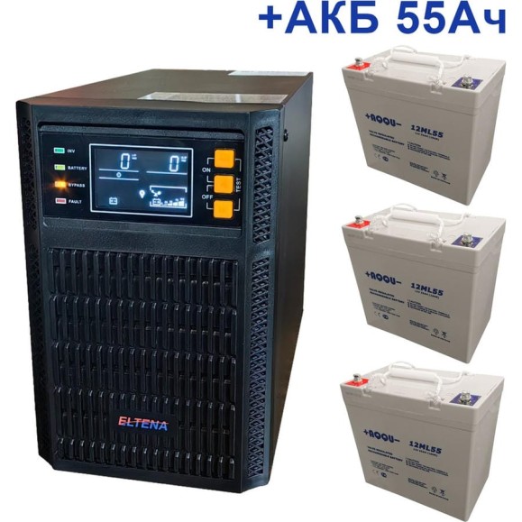 Комплект ИБП ELTENA Monolith B 1000LT (1000Вт) + 3шт. АКБ AQQU 12ML55 (12В, 55Ач) MB1000LT/12ML55