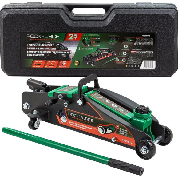 Подкатной домкрат Rockforce 25 т, с фиксацией, h min 140 мм, h max 387 мм RF-TH22501C(17352) RF-TH22501C кейс(17352) Подкатной домкрат Rockforce 25 т, с фиксацией, h min 140 мм, h max 387 мм RF-TH22501C(17352) RF-TH22501C кейс(17352)