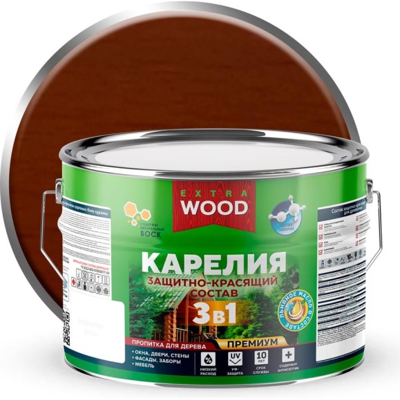 Защитно-красящий состав Farbitex 3в1 для древесины Карелия Тик (9 л) WOOD EXTRA 4300016992 Защитно-красящий состав Farbitex 3в1 для древесины Карелия Тик (9 л) WOOD EXTRA 4300016992