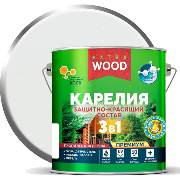 Защитно-красящий состав 3в1 для древесины FARBITEX Карелия Белый, 2.7 л, WOOD EXTRA 4300016868 Защитно-красящий состав 3в1 для древесины FARBITEX Карелия Белый, 2.7 л, WOOD EXTRA 4300016868