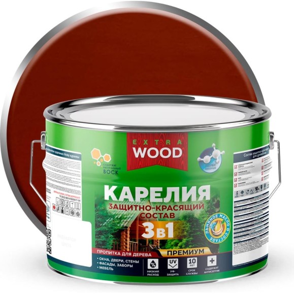 Защитно-красящий состав 3в1 для древесины FARBITEX Карелия Красное дерево 9 л 4300016984 Защитно-красящий состав 3в1 для древесины FARBITEX Карелия Красное дерево 9 л 4300016984