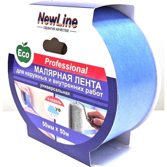 Малярная лента для наружных и внутренних работ 50 мм х 50 м, синяя NewLine 1071 Малярная лента для наружных и внутренних работ 50 мм х 50 м, синяя NewLine 1071