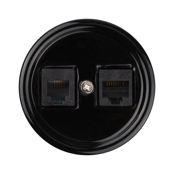 Розетка телефонная RJ11 + компьютерная RJ45 TDM ELECTRIC черная «Болонь» SQ1820-0252