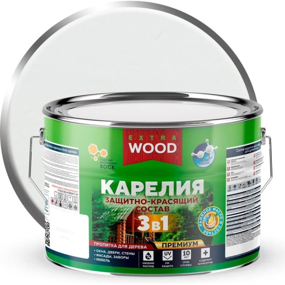 Защитно-красящий состав Farbitex 3в1 для древесины Карелия Белый (9 л) WOOD EXT 4300016977 Защитно-красящий состав Farbitex 3в1 для древесины Карелия Белый (9 л) WOOD EXT 4300016977