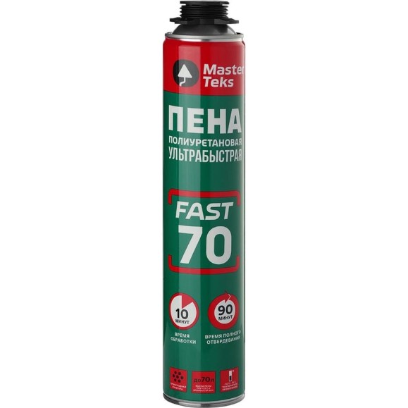 Профессиональная монтажная пена с увеличенным выходом MASTERTEKS 70 Fast Pro, 910 мл 279681 Профессиональная монтажная пена с увеличенным выходом MASTERTEKS 70 Fast Pro, 910 мл 279681