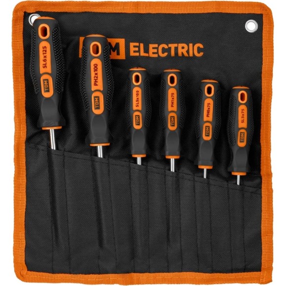 Набор отверток TDM ELECTRIC 6 штук в тканевом чехле SL:3х75;5х100;6х125, PH:0х75;1х75;2х100 серия 