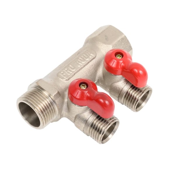 Коллектор с отсекающими кранами (плоскость) PRO AQUA 3/4, 2 х 1/2 V100.02-m20-f20 Коллектор с отсекающими кранами (плоскость) PRO AQUA 3/4, 2 х 1/2 V100.02-m20-f20