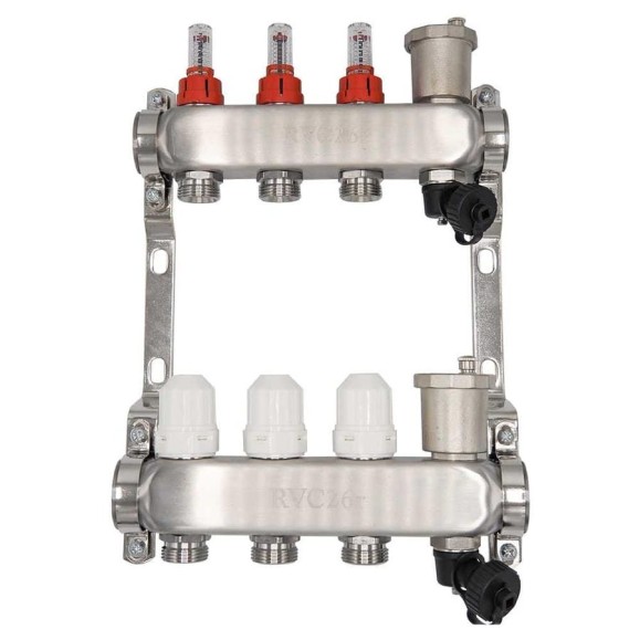 Коллекторный блок RVC ТП нержавеющая сталь, 1 (DN25)3 x 3/4 (евроконус), с расходомерами 18800 Коллекторный блок RVC ТП нержавеющая сталь, 1 (DN25)3 x 3/4 (евроконус), с расходомерами 18800