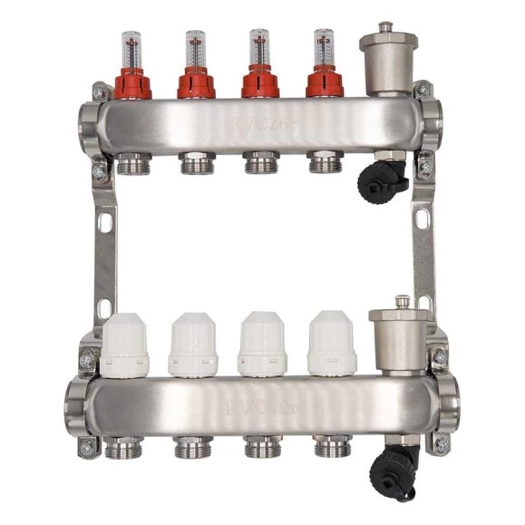 Коллекторный блок RVC ТП нержавеющая сталь, 1 (DN25)4 x 3/4 (евроконус), с расходомерами 18801 Коллекторный блок RVC ТП нержавеющая сталь, 1 (DN25)4 x 3/4 (евроконус), с расходомерами 18801