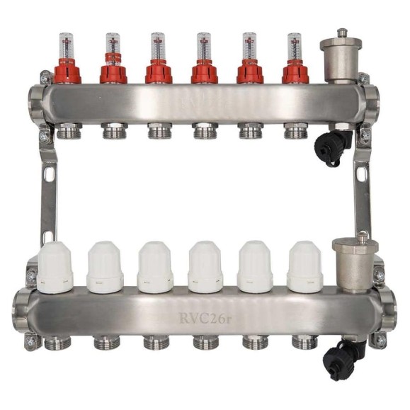 Коллекторный блок RVC ТП нержавеющая сталь, 1 (DN25)6 x 3/4 (евроконус), с расходомерами 18803 Коллекторный блок RVC ТП нержавеющая сталь, 1 (DN25)6 x 3/4 (евроконус), с расходомерами 18803