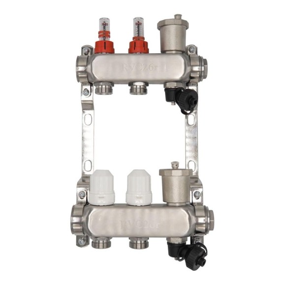 Коллекторный блок RVC ТП нержавеющая сталь, 1 (DN25)2 x 3/4 (евроконус), с расходомерами 18799 Коллекторный блок RVC ТП нержавеющая сталь, 1 (DN25)2 x 3/4 (евроконус), с расходомерами 18799