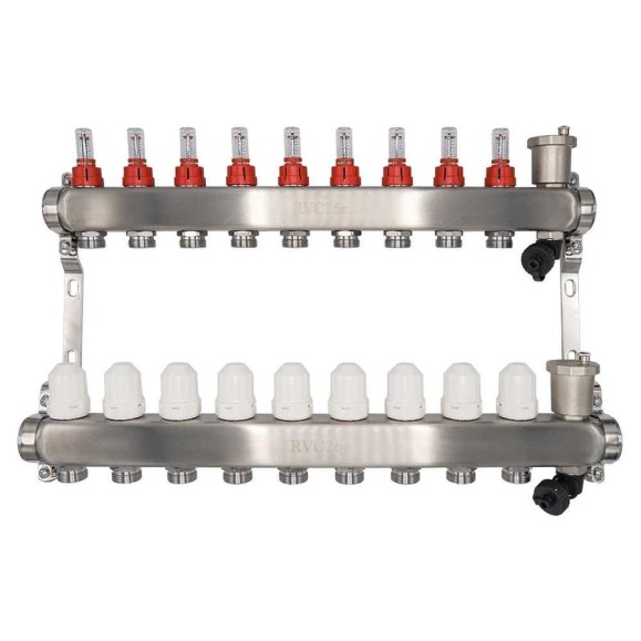 Коллекторный блок RVC ТП нержавеющая сталь, 1 (DN25)9 x 3/4 (евроконус), с расходомерами 18806 Коллекторный блок RVC ТП нержавеющая сталь, 1 (DN25)9 x 3/4 (евроконус), с расходомерами 18806