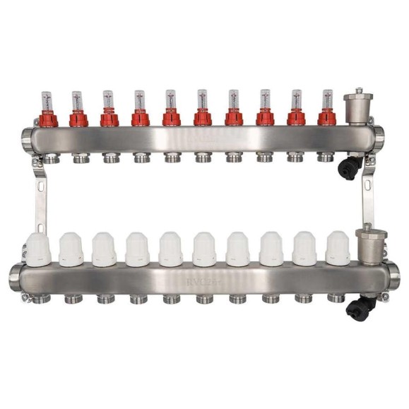 Коллекторный блок RVC ТП нержавеющая сталь, 1 (DN25)10 x 3/4 (евроконус), с расходомерами 18807 Коллекторный блок RVC ТП нержавеющая сталь, 1 (DN25)10 x 3/4 (евроконус), с расходомерами 18807