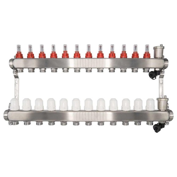 Коллекторный блок RVC ТП нержавеющая сталь, 1 (DN25)12 x 3/4 (евроконус), с расходомерами 18809 Коллекторный блок RVC ТП нержавеющая сталь, 1 (DN25)12 x 3/4 (евроконус), с расходомерами 18809