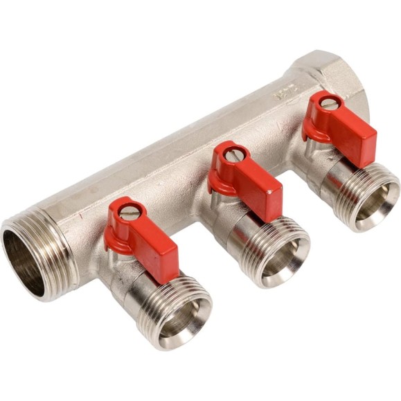Коллектор HENCO 1" с красными шаровыми кранами, 3/4"НР евроконус, 1"-3xEK14,16,18,20 VB060503-ROOD Коллектор HENCO 1" с красными шаровыми кранами, 3/4"НР евроконус, 1"-3xEK14,16,18,20 VB060503-ROOD