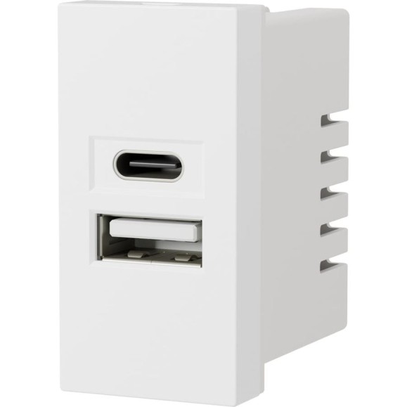 Розетка модульная высокоскоростная Экопласт USB 45х22.5мм (Type А+С), 2.1 А, 5 В, 10.5Вт (белая) LK45 858204
