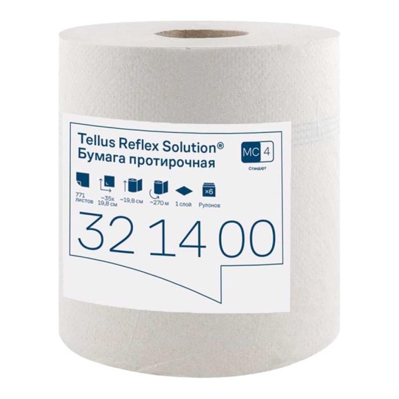 Протирочная бумага TORK Tellus Reflex в рулоне с ЦВ, из переработанного сырья, M4, 1-сл (6 шт. в уп) 25755 321400