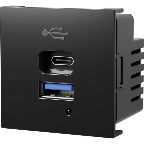 Розетка модульная высокоскоростная  Экопласт USB 45х45мм (Type А+С),  протоколы QC 3.0, PD, 20 Вт. (черн.) LK45 858108
