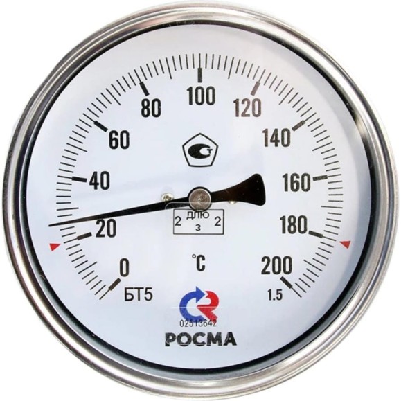 Термометр РОСМА БТ-51.211 осевой (-40-60C) 1.5, L=250мм, с латунной гильзой, биметаллический D070-02192 Термометр РОСМА БТ-51.211 осевой (-40-60C) 1.5, L=250мм, с латунной гильзой, биметаллический D070-02192