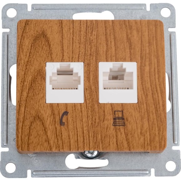 Механизм двойной розетки Systeme Electric Glossa rj11+rj45, категория 5e, дерево дуб GSL000585