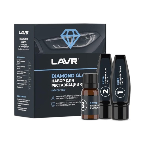 Набор для реставрации фар LAVR Diamond Glass, 70 мл Ln2454 Набор для реставрации фар LAVR Diamond Glass, 70 мл Ln2454