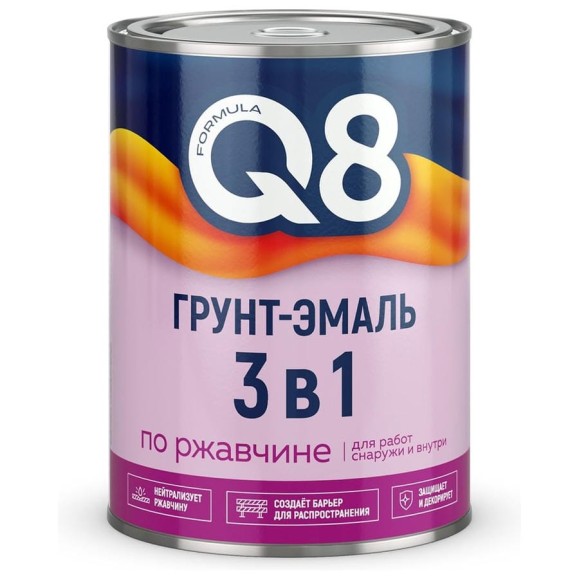 Грунт-эмаль по ржавчине 3 в 1 Formula Q8, полуматовая, 0,8 кг, вишневая 277215