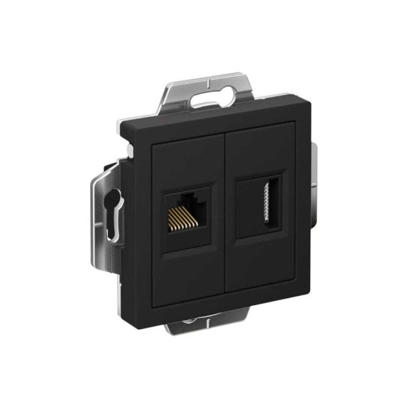 Механизм двойной розетки Systeme Electric Atlasdesign карбон hdmi+rj45, кат.5е, ATN001082 Механизм двойной розетки Systeme Electric Atlasdesign карбон hdmi+rj45, кат.5е, ATN001082