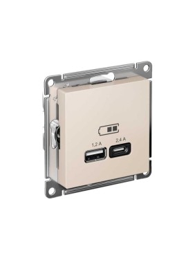 Розетка USB A+С Systeme Electric AtlasDesign Бежевый 5В/2,4А, 2х5В/1,2А ATN000239 Розетка USB A+С Systeme Electric AtlasDesign Бежевый 5В/2,4А, 2х5В/1,2А ATN000239