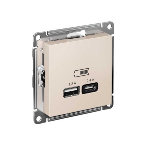 Розетка USB A+С Systeme Electric AtlasDesign Бежевый 5В/2,4А, 2х5В/1,2А ATN000239 Розетка USB A+С Systeme Electric AtlasDesign Бежевый 5В/2,4А, 2х5В/1,2А ATN000239