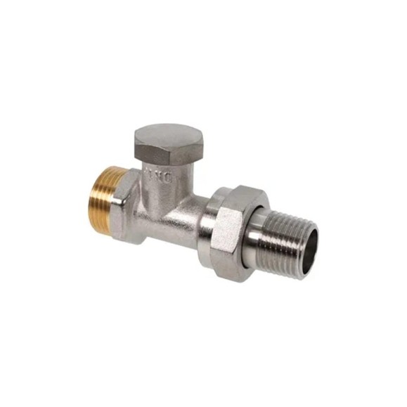 Вентиль OVENTROP Combi 1R, на обратную подводку, прямой, DN-15, 3/4, 1/2, Н ЕК-Н, латунь никелированная, НГ со штуцером 109090052