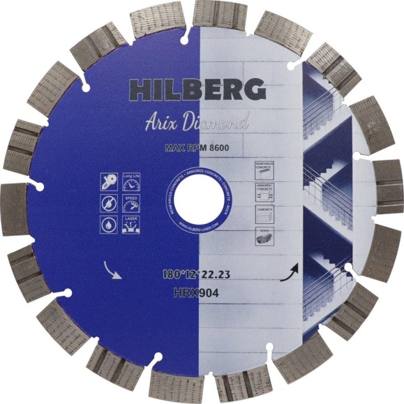 Диск алмазный отрезной Hilberg 180x22.23x12 Arix Diamond HRX904 Диск алмазный отрезной Hilberg 180x22.23x12 Arix Diamond HRX904